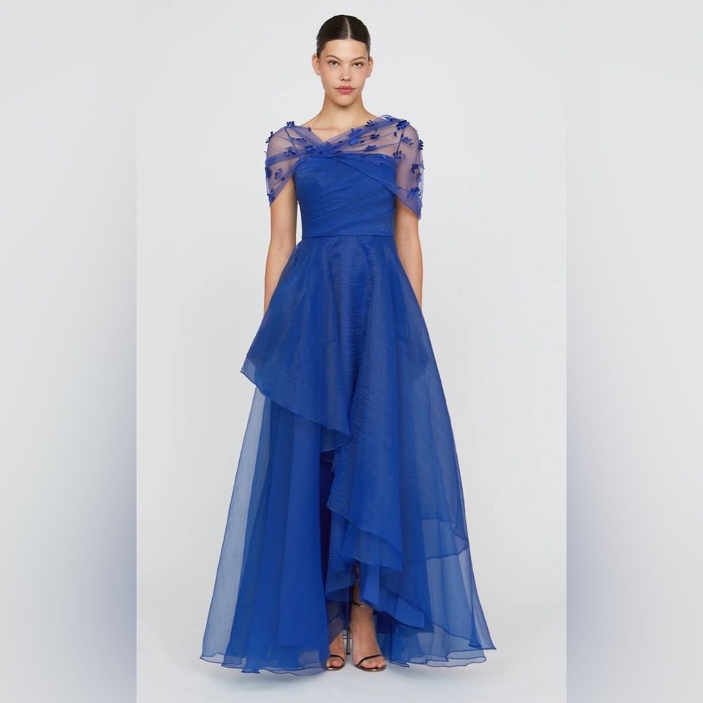 Theia Atlas Organza Blue Gown Dress